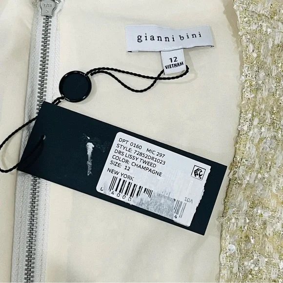 Gianni Bini Lissy Sequin Tweed Long Sleeve Button Front Mini Dress Champagne NEW - Picture 14 of 16